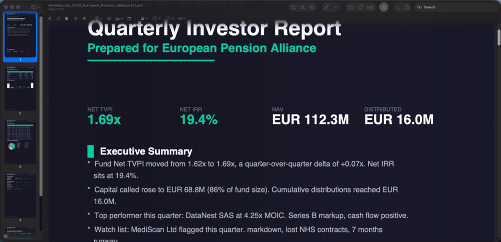 Opening a PDF and scrolling to the personalized LP account statement